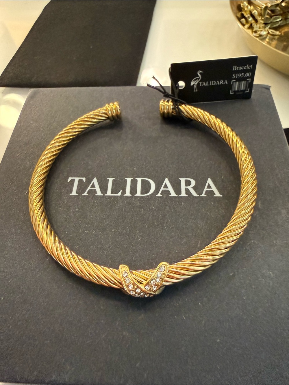 Talidara Gold-Tone Twisted Cable Bracelet with Crystal Accent